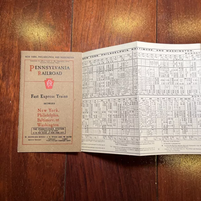 Rare 1911 Pennsylvania Railroad Timetable Fast Express Trains Schedule, MINT!