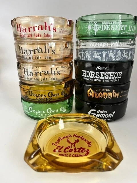 Lot of 11 Vintage Las Vegas Casino-Hotel Glass Ashtrays - Excellent Condition