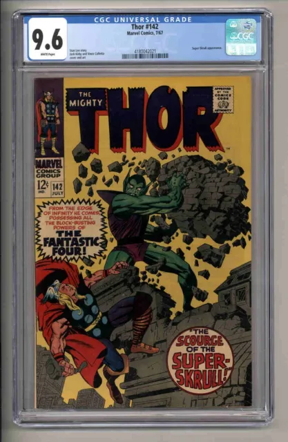Mighty Thor #142 Cgc Nm+ 9.6 1967 Marvel Comics Kirby Super Skrull White Pages