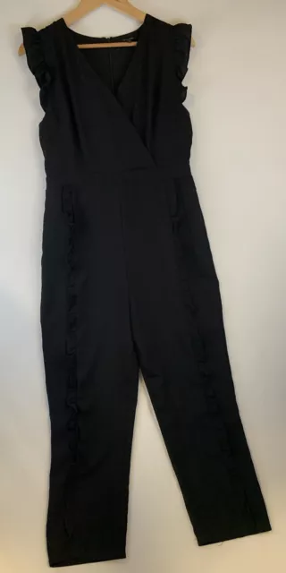 19 Cooper Women's Sleeveless Jumpsuit Black Medium With Ruffles