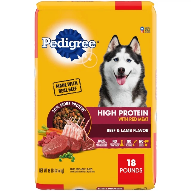 PEDIGREE High Protein Beef & Lamb Dry Dog Food for Adult Dog, 18 lb. Bag