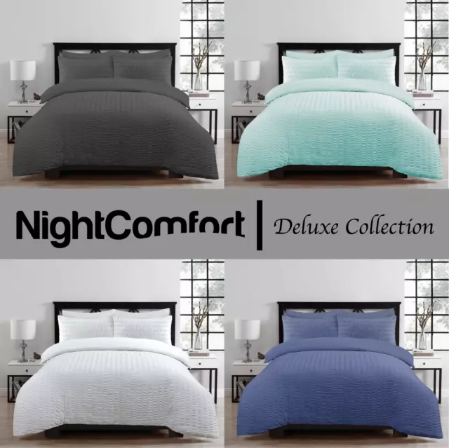 NightComfort Luxury Seer Sucker Modern Duvet Cover & Pillow Cases Bedding Set's