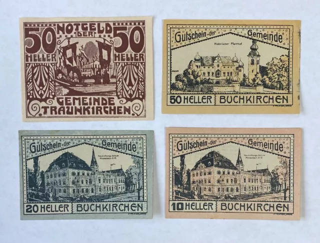 1920 50 Heller, 20 Heller, and 10 Heller Austria Emergency Notes - 4 notes