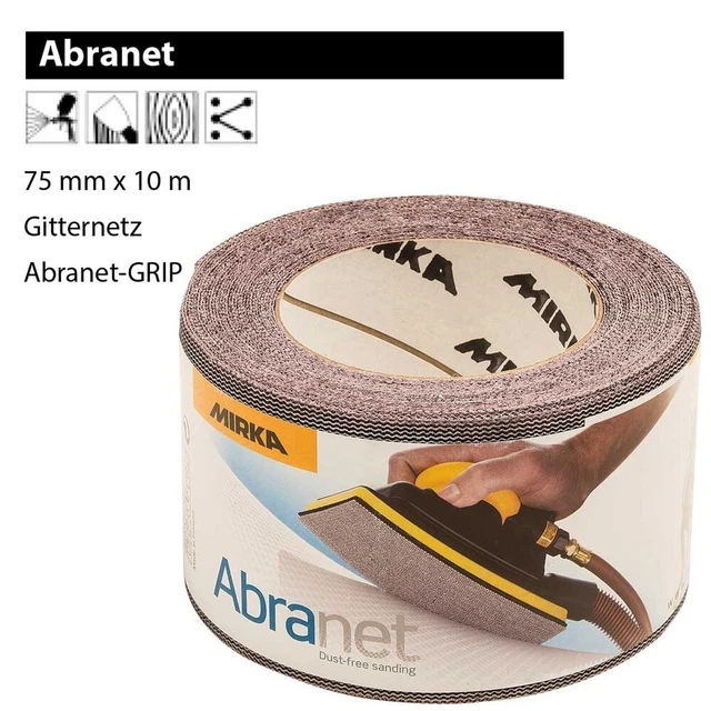 Mirka Abranet Rouleau de ponçage filet 75 mm x 10 m Velcro/grain P80 / 1 rouleau/pour poncer le bois, le mastic, la peinture, le plastique / 545BI001803R Mirka Abranet Rouleau de ponçage filet 75 mm x 10 m Velcro/grain P80 / 1 rouleau/pour poncer le bois, le mastic, la peinture, le plastique / 545BI001803R