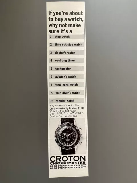 Croton Chronomaster Chronograph Original 1968 Vintage Watch Werbung Advert