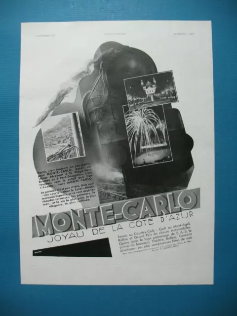 Monte Carlo Press Advertisement Jewel Of The Azur Cote Tourism Train Loco 1930