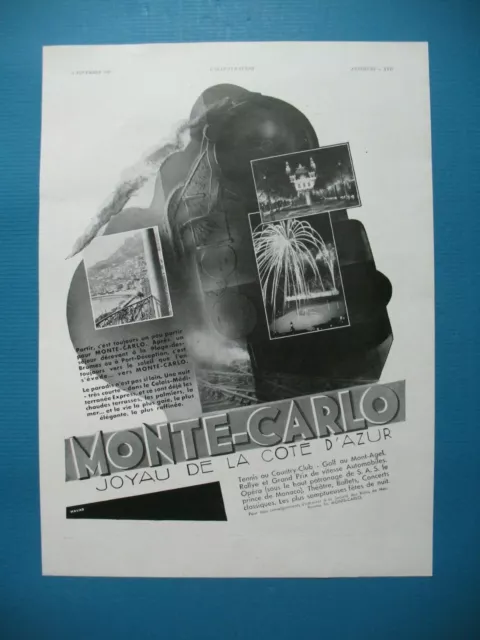 Publicite De Presse Monte Carlo Joyau De La Cote D'azur Tourisme Train Loco 1930