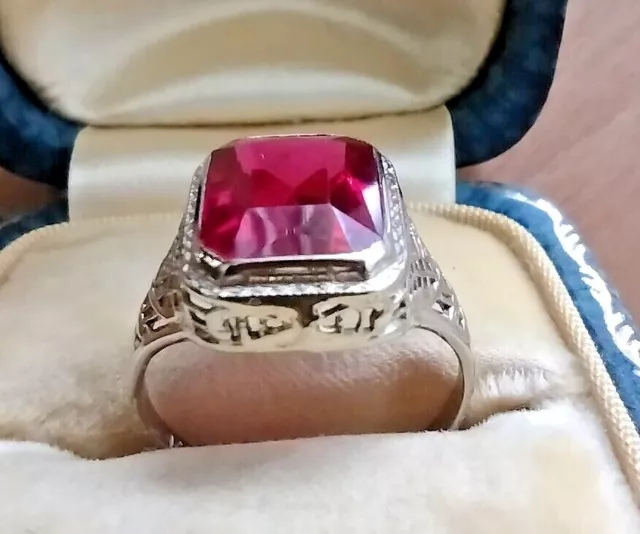 Edwardian Vintage 3Ct Red Ruby Wedding Emerald Cut CZ Ring 14K Rose Gold Plated 3