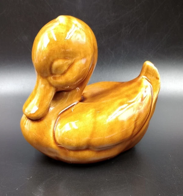 Vintage Ceramic Porcelain Brown Duck Goose Figurine 4.5X4 in. Unmarked
