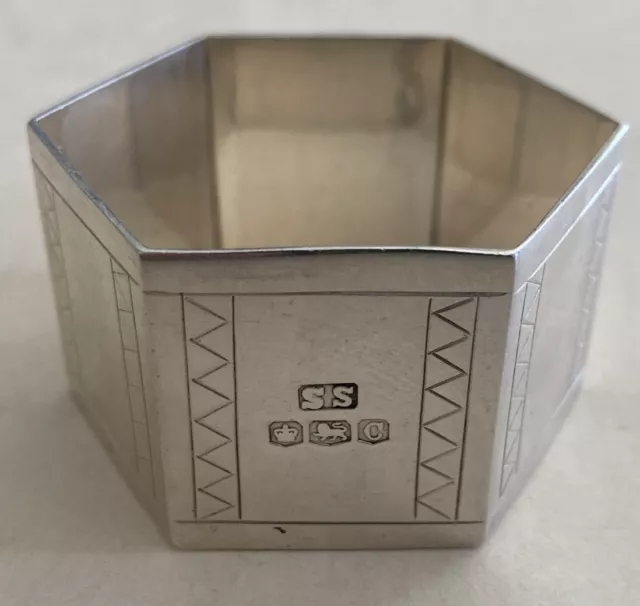 Vintage English Sheffield SS sterling silver napkin ring hexagon geometric decor