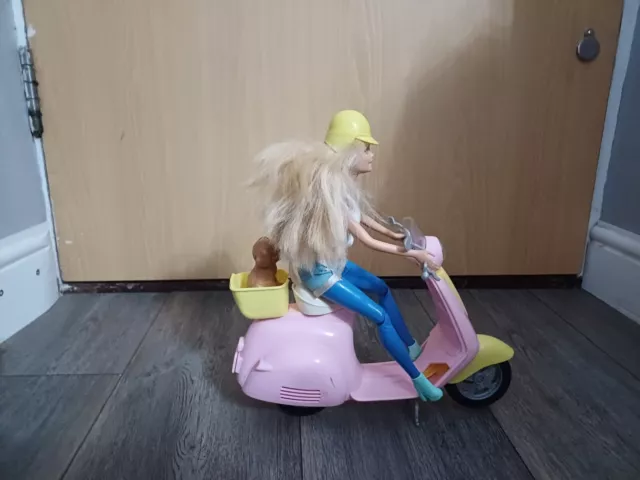 Barbie Mo-Ped Motorbike Pink With Doll And Puppy