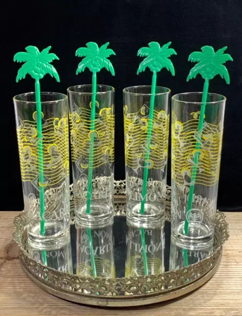 Set of 4 BACARDI LIMON RUM Tall Highball Mojito Cocktail Glasses, Barware 7"