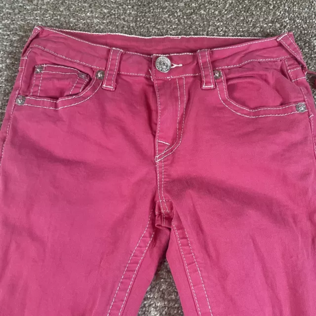 True Religion Pink Skinny Distressed Womens Jeans Flap Pockets Size 12