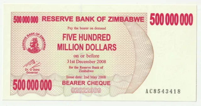 ZIMBABWE 500 000 000 Dollars 2008 UNC, P-60