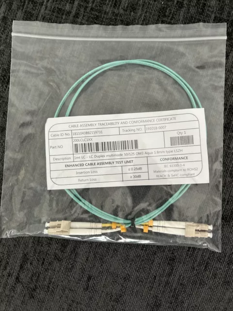 Multimode OM3 Duplex Fibre Optic LC-LC 50/125 Network Patch Cable Lead 1mt 1.8mm