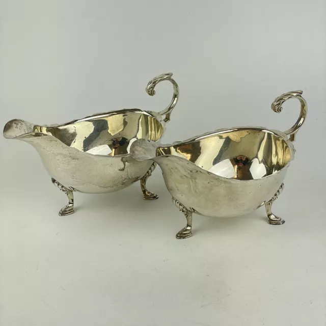 Pair Of Antique Solid Silver Sauce Boats Harrison Brothers & Howson 1929 14.5cm