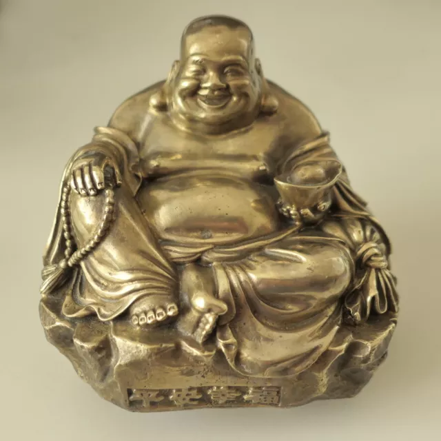 Buddha Statue Gelbguß (Bronze) mit Resten alter Vergoldung, sehr feiner Guß