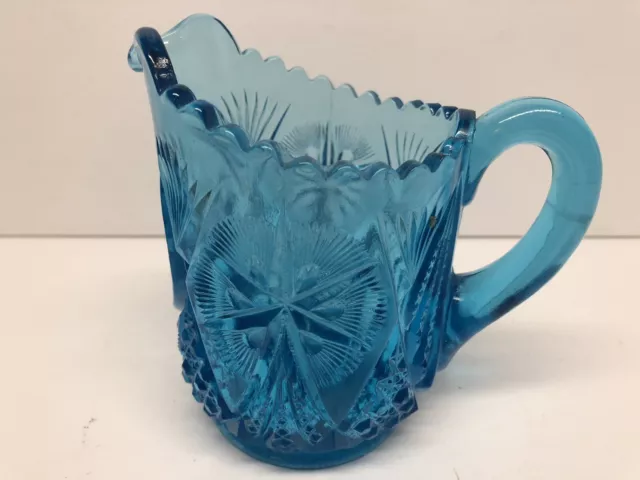 Vtg Cobalt Blue Glass Kemple Creamer Sawtooth Edge Pitcher 5 inches Free Ship