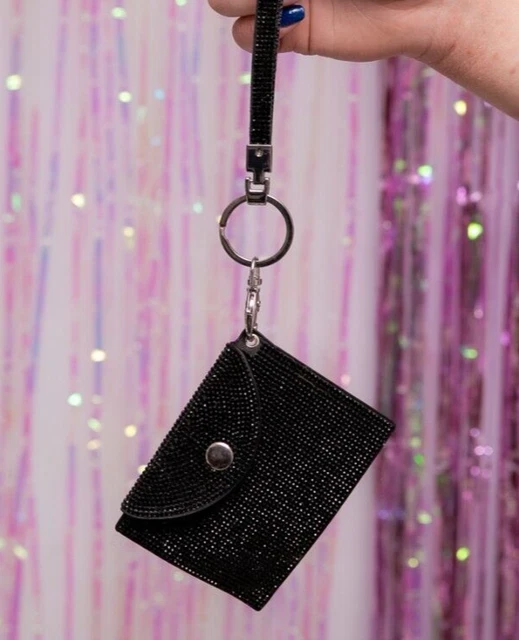 00s Y2k Borsa da polso vintage cristallo nero mini carta portafoglio