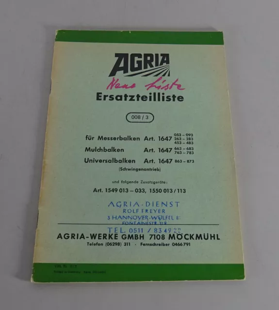 Catálogo de Piezas / Lista Agria Barra de Cuchillo/Mulchbalken Soporte 01/1967