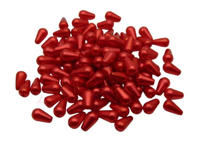 100 Pcs Red Acrylic Faux Pearl Teardrop Beads 10mm x 6mm Jewellery Xmas A24
