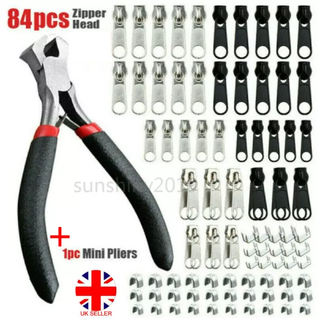 84pcs Replacement Metal Zip Head Universal Zipper Fixer Repair Tool Pliers Set