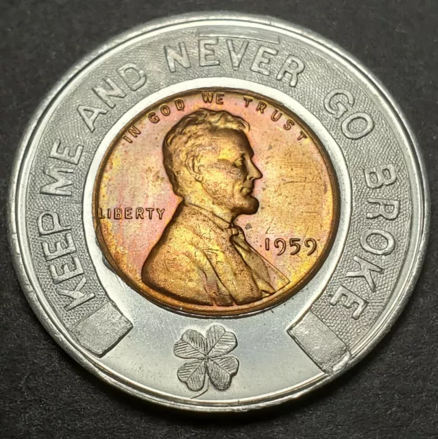 1959 Encased Lincoln Cent Lucky Penny, Golden Dragon