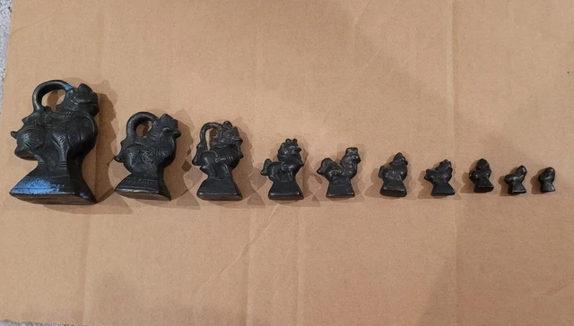 Antique Burmese Opium Weights Mythical Chinthe Lion 10 Pieces With Patina 2