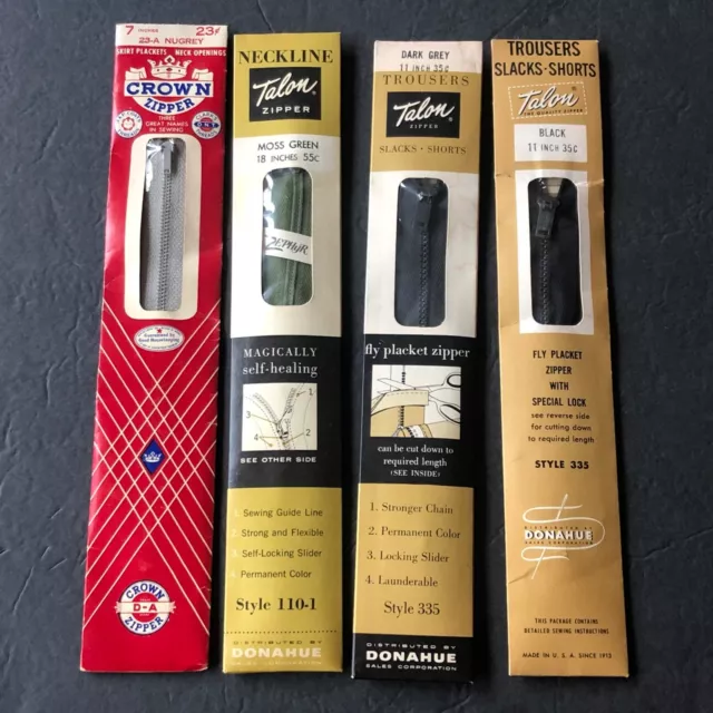 VINTAGE Zipper Lot NOS New Old Stock VINTAGE SEWING Talon Zippers Crown Zipper