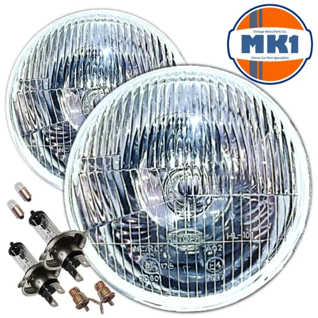 7" Domed Lens Classic Car Sealed Beam Headlamps Headlights Halogen H4 Conversion