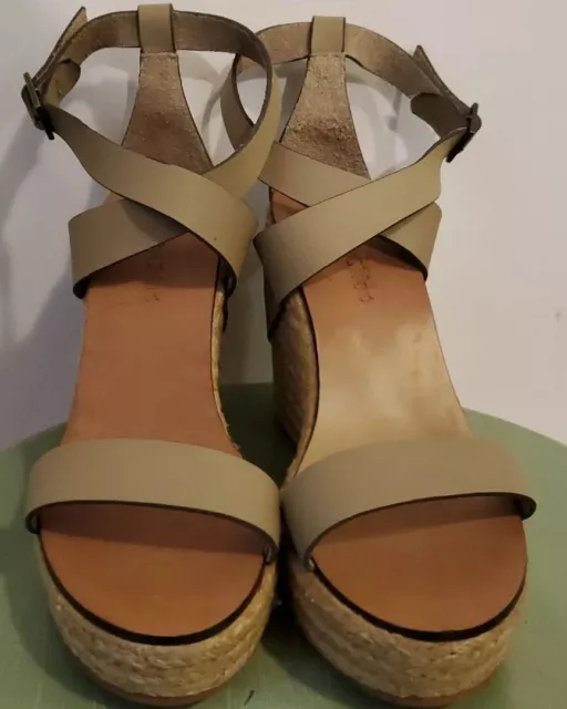 See by Chloe Espadrille Platform Sandals W/Leather CROSS STRAP  SZ 37 US 7 $325