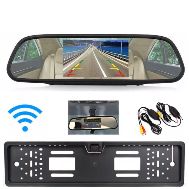Wireless Car Rear View Kit 4.3" Mirror Monitor LED Night Vision Reversing Camera