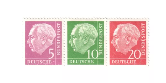 Briefmarken Deutsche Bundespost Theodor Heuss Zusammendruck 5 / 10 / 20 Pfennig