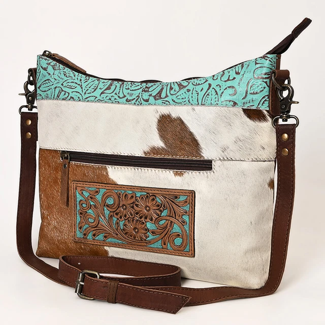 OH OHG174 HOBO Hand Tooled Embossed Hair-on Genuine Leather women bag western