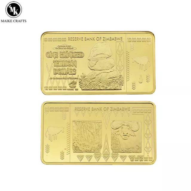 Gold Plated Zimbabwe Gold Bars One Hundred Trillion Dollars Metal Gold Coins