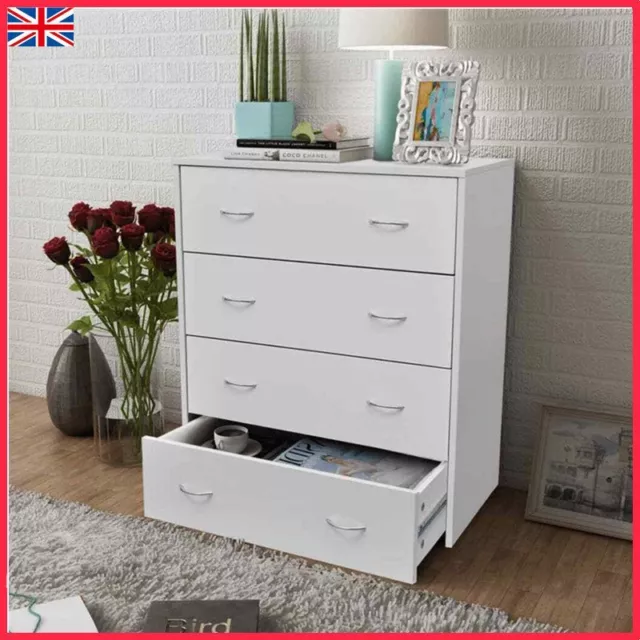 Sideboard with 4 Drawers White Organiser Cupboard Cabinet Chest of Drawers Unit