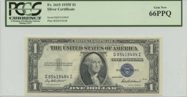 1935F $1 Silver Certificate FR#1615 PCGS 66 Gem New PPQ