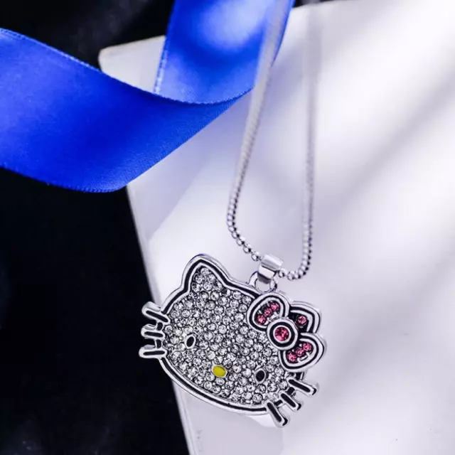 Big Hello Kitty Cat Kitten White Gold GP Silver Cubic Zirconia Pendant Necklace