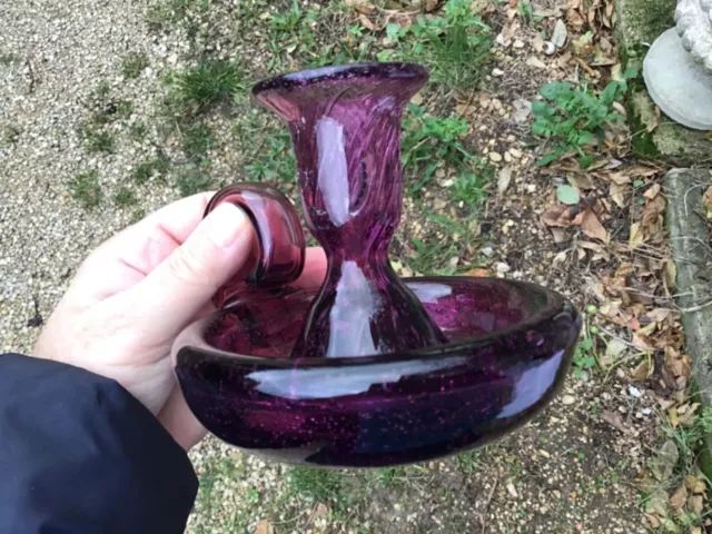 Très joli Bougeoir EN VERRE SOUFFLÉ BULLES VIOLINE STYLE BIOT RUOM RAT DE CAVE