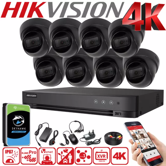 Hikvision 4K Cctv System 8Mp Dvr 8Ch 4Ch Outdoor Camera Security Black Kit Uk