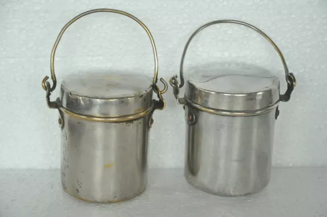 2 Pc Old Brass Small Handcrafted Nickel Plated Milk /Lassi Pots