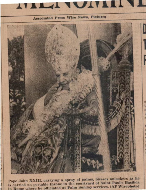 1960's "Pope John XXIII Palm Sunday Service" Newspaper Photo Print Clipping