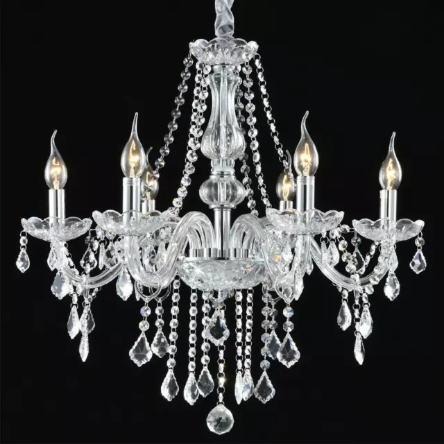 E12 Elegant Crystal Candle Decoration Chandelier Pendant Ceiling Light 6 Lamp US 2