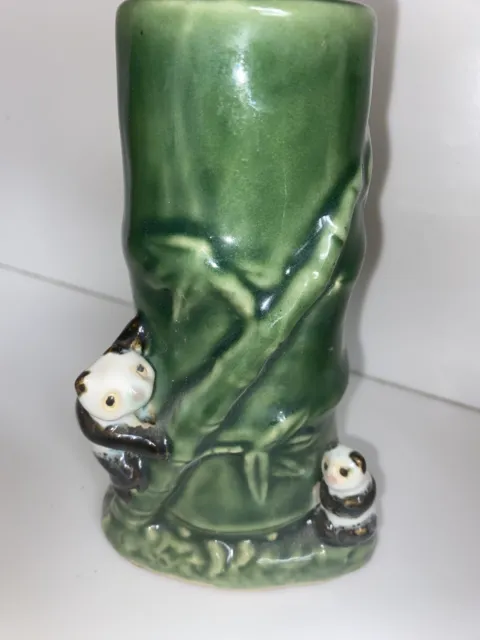Black White Panda Bear Green Bamboo Ceramic Planter Vase over 6" B-280