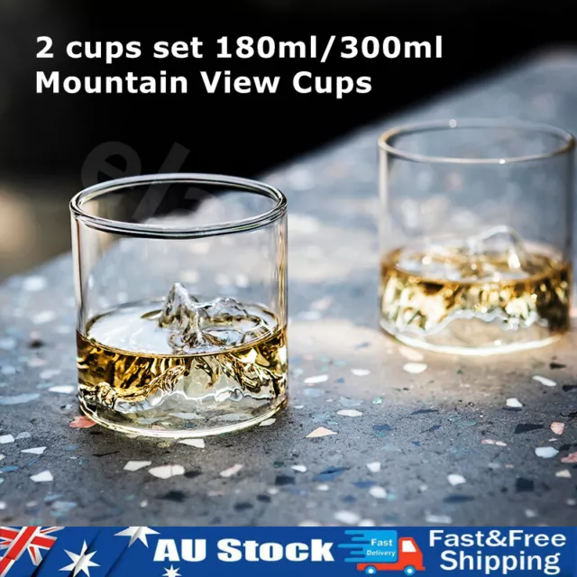 2/6 Cups Set 180ml 3D Mountain View Whisky Tumbler Whiskey Vodka Wine Glass Cup