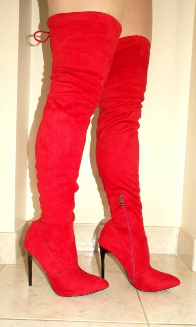CUISSARDE T40 EN daim rouge talons 11cm overknee EUR 18 00 PicClick FR