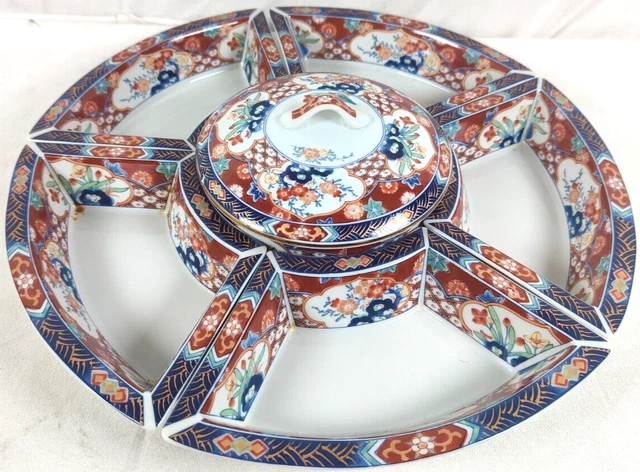 Plateau De Service Apéritif Vintage à Compartiments – Céramique Bleue