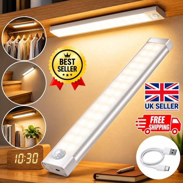 RECHARGEABLE USB LED Motion Sensor Light Under Cabinet Closet Magnetic ...