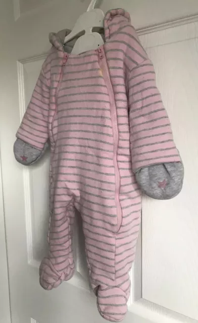 Baby Mädchen rosa/grau Baby Bonito gemütlicher Kapuzen-Schneeanzug - Alter 3-6 Monate