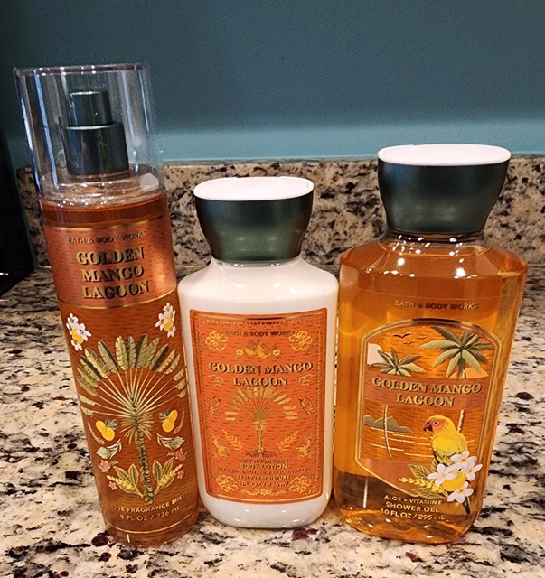 BATH & BODY Works Golden Mango Lagoon 3 Pc Set Lotion Mist And Gel New